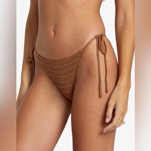 RVCA Womens Cotton Crochet Side Tie Cheeky Bikini Bottoms
